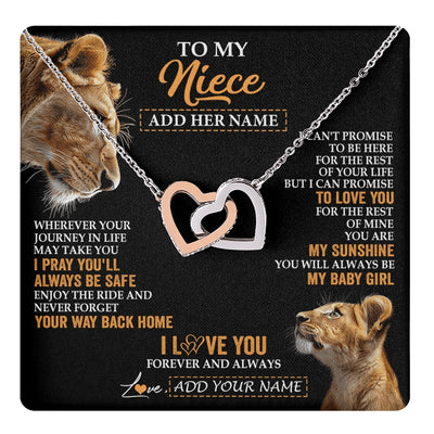 Interlocking Hearts Necklace Stainless Steel & Rose Gold Finish | 1 | Personalized To My Niece Gifts Necklace From Aunt Auntie Wherever Your Journey In Life Lion Niece Birthday Gifts Christmas Custom Gift Box Message Card | https://teecentury.