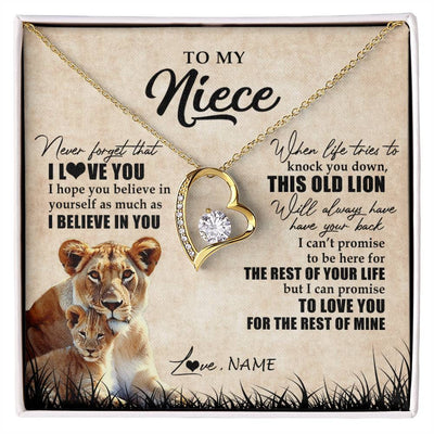 Forever Love Necklace 18K Yellow Gold Finish | Personalized To My Niece Gifts Necklace From Aunt Old Lion Niece Jewelry Birthday Gifts Graduation Christmas Customized Gift Box Message Card | teecentury