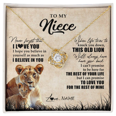 Love Knot Necklace 18K Yellow Gold Finish | Personalized To My Niece Gifts Necklace From Aunt Old Lion Niece Jewelry Birthday Gifts Graduation Christmas Customized Gift Box Message Card | teecentury