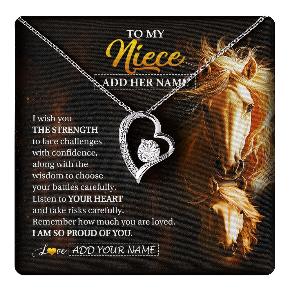Forever Love Necklace 14K White Gold Finish | 1 | Personalized To My Niece Gifts Necklace From Aunt Uncle Auntie I Wish You The Strength Horse Niece Birthday Gifts Christmas Graduation Gift Box Message Card | https://teecentury.