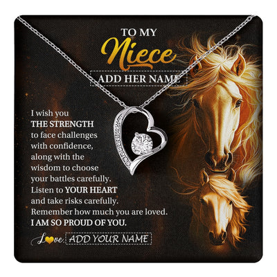 Forever Love Necklace 14K White Gold Finish | 1 | Personalized To My Niece Gifts Necklace From Aunt Uncle Auntie I Wish You The Strength Horse Niece Birthday Gifts Christmas Graduation Gift Box Message Card | https://teecentury.