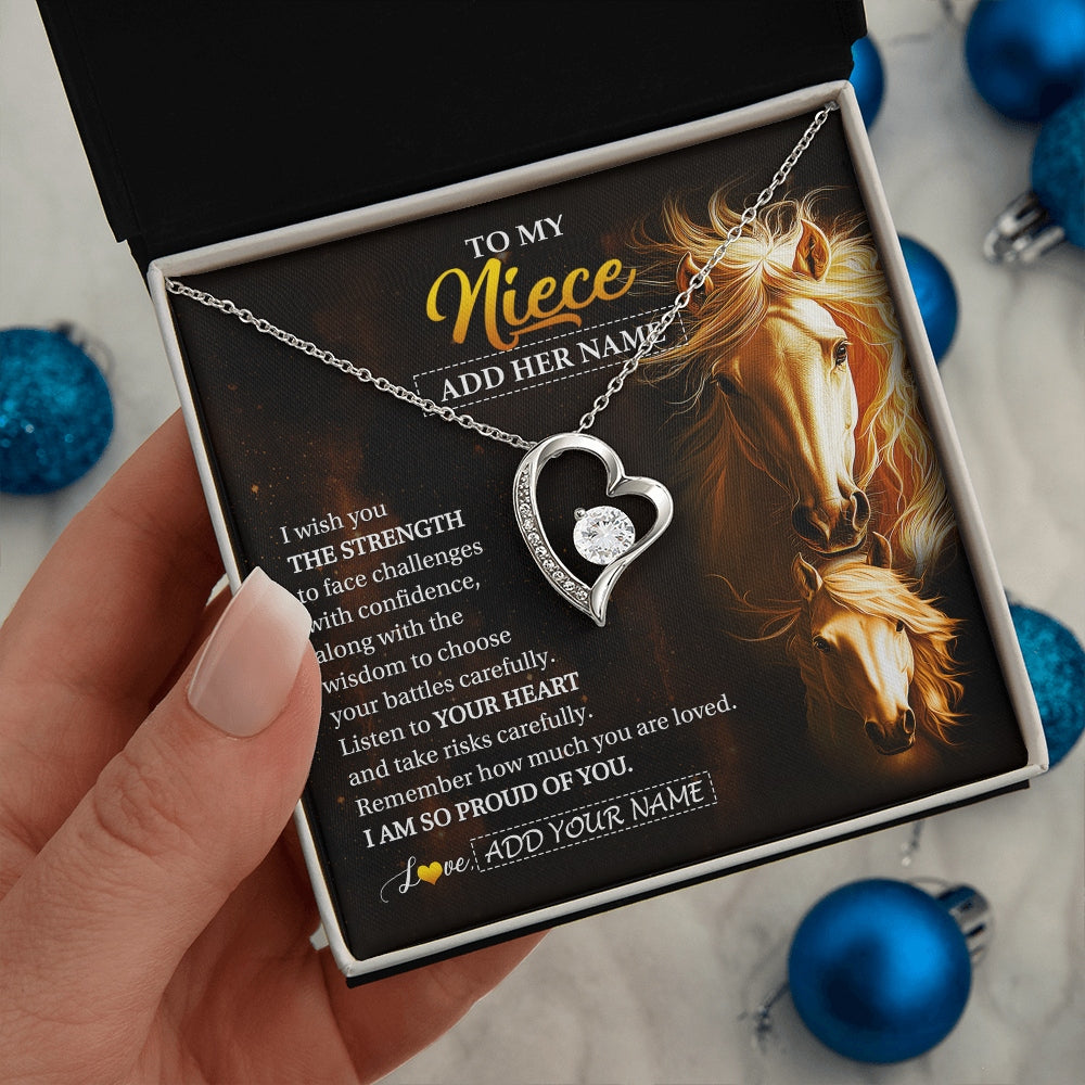 Forever Love Necklace 14K White Gold Finish | 2 | Personalized To My Niece Gifts Necklace From Aunt Uncle Auntie I Wish You The Strength Horse Niece Birthday Gifts Christmas Graduation Gift Box Message Card | https://teecentury.