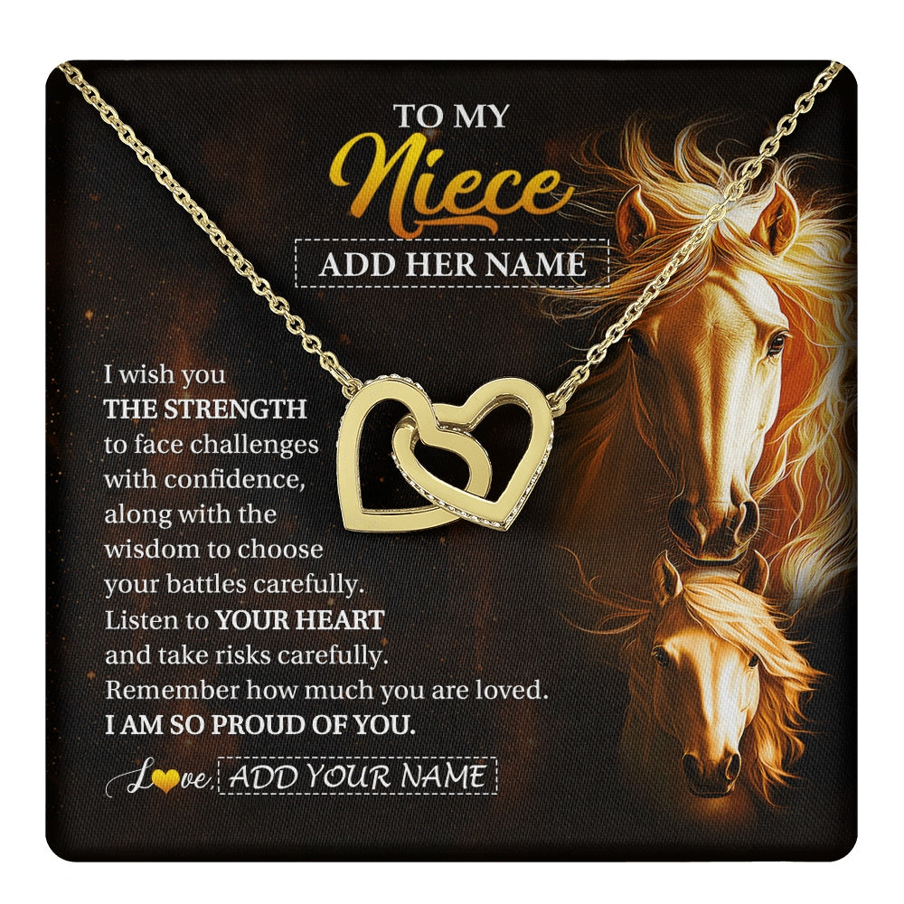Interlocking Hearts Necklace 18K Yellow Gold Finish | 1 | Personalized To My Niece Gifts Necklace From Aunt Uncle Auntie I Wish You The Strength Horse Niece Birthday Gifts Christmas Graduation Gift Box Message Card | https://teecentury.