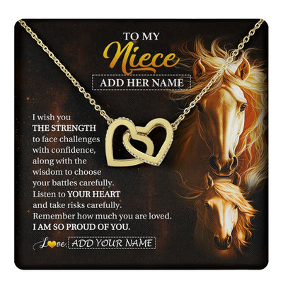 Interlocking Hearts Necklace 18K Yellow Gold Finish | 1 | Personalized To My Niece Gifts Necklace From Aunt Uncle Auntie I Wish You The Strength Horse Niece Birthday Gifts Christmas Graduation Gift Box Message Card | https://teecentury.