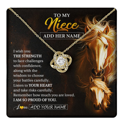 Love Knot Necklace 18K Yellow Gold Finish | 1 | Personalized To My Niece Gifts Necklace From Aunt Uncle Auntie I Wish You The Strength Horse Niece Birthday Gifts Christmas Graduation Gift Box Message Card | https://teecentury.