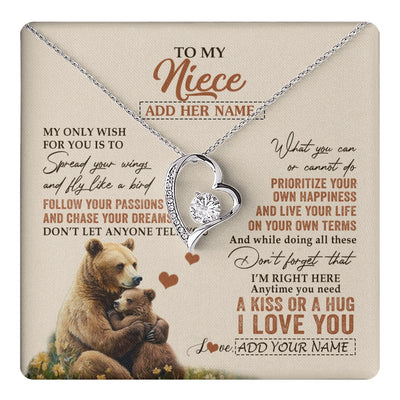 Forever Love Necklace 14K White Gold Finish | 1 | Personalized To My Niece Gifts Necklace From Aunt Uncle Bear My Only Wish For You Niece Birthday Gifts Graduation Christmas Customized Gift Box Message Card | teecentury.myshopify