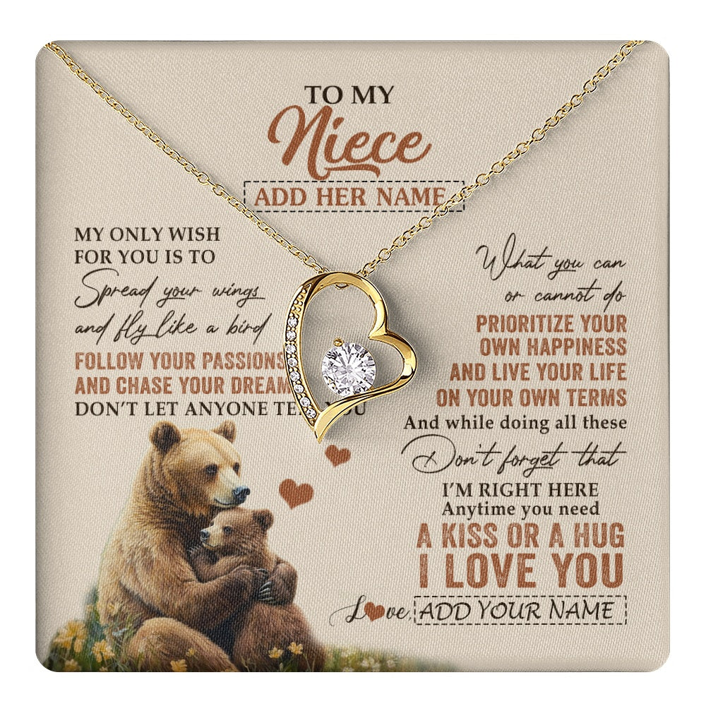 Forever Love Necklace 18K Yellow Gold Finish | 1 | Personalized To My Niece Gifts Necklace From Aunt Uncle Bear My Only Wish For You Niece Birthday Gifts Graduation Christmas Customized Gift Box Message Card | teecentury.myshopify