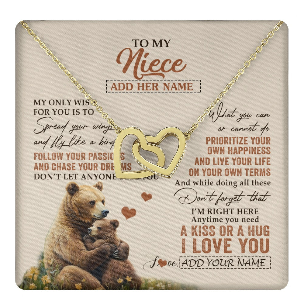 Interlocking Hearts Necklace 18K Yellow Gold Finish | 1 | Personalized To My Niece Gifts Necklace From Aunt Uncle Bear My Only Wish For You Niece Birthday Gifts Graduation Christmas Customized Gift Box Message Card | teecentury.myshopify