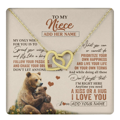 Interlocking Hearts Necklace 18K Yellow Gold Finish | 1 | Personalized To My Niece Gifts Necklace From Aunt Uncle Bear My Only Wish For You Niece Birthday Gifts Graduation Christmas Customized Gift Box Message Card | teecentury.myshopify