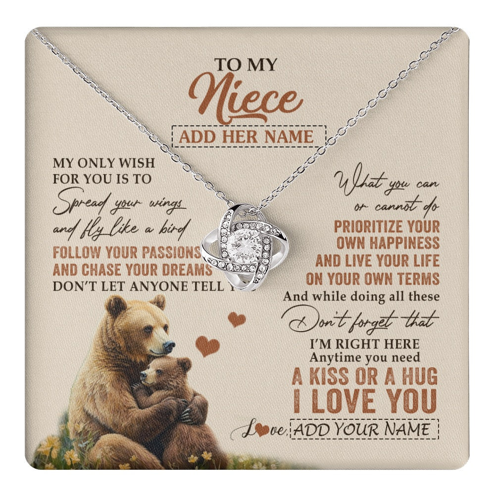 Love Knot Necklace 14K White Gold Finish | 1 | Personalized To My Niece Gifts Necklace From Aunt Uncle Bear My Only Wish For You Niece Birthday Gifts Graduation Christmas Customized Gift Box Message Card | teecentury.myshopify