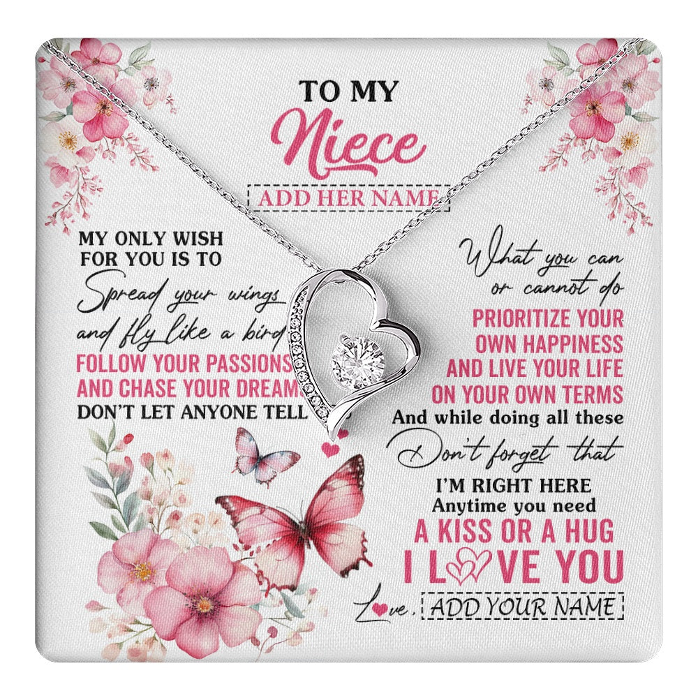 Forever Love Necklace 14K White Gold Finish | 1 | Personalized To My Niece Gifts Necklace From Aunt Uncle Butterfly My Only Wish For You Niece Birthday Gifts Christmas Customized Gift Box Message Card | teecentury.myshopify