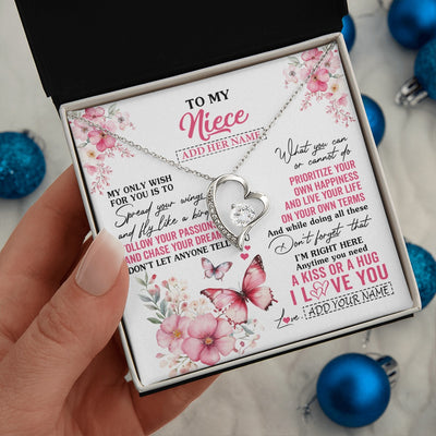Forever Love Necklace 14K White Gold Finish | 2 | Personalized To My Niece Gifts Necklace From Aunt Uncle Butterfly My Only Wish For You Niece Birthday Gifts Christmas Customized Gift Box Message Card | teecentury.myshopify