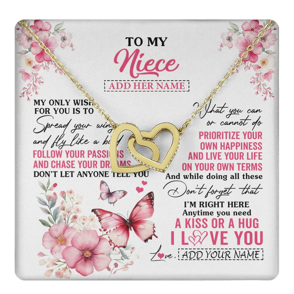 Interlocking Hearts Necklace 18K Yellow Gold Finish | 1 | Personalized To My Niece Gifts Necklace From Aunt Uncle Butterfly My Only Wish For You Niece Birthday Gifts Christmas Customized Gift Box Message Card | teecentury.myshopify