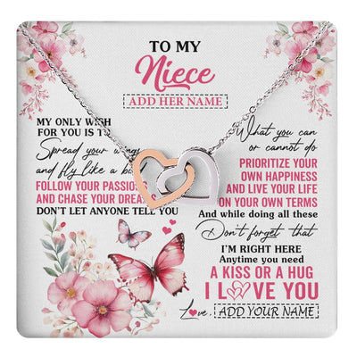 Interlocking Hearts Necklace Stainless Steel & Rose Gold Finish | 1 | Personalized To My Niece Gifts Necklace From Aunt Uncle Butterfly My Only Wish For You Niece Birthday Gifts Christmas Customized Gift Box Message Card | teecentury.myshopify