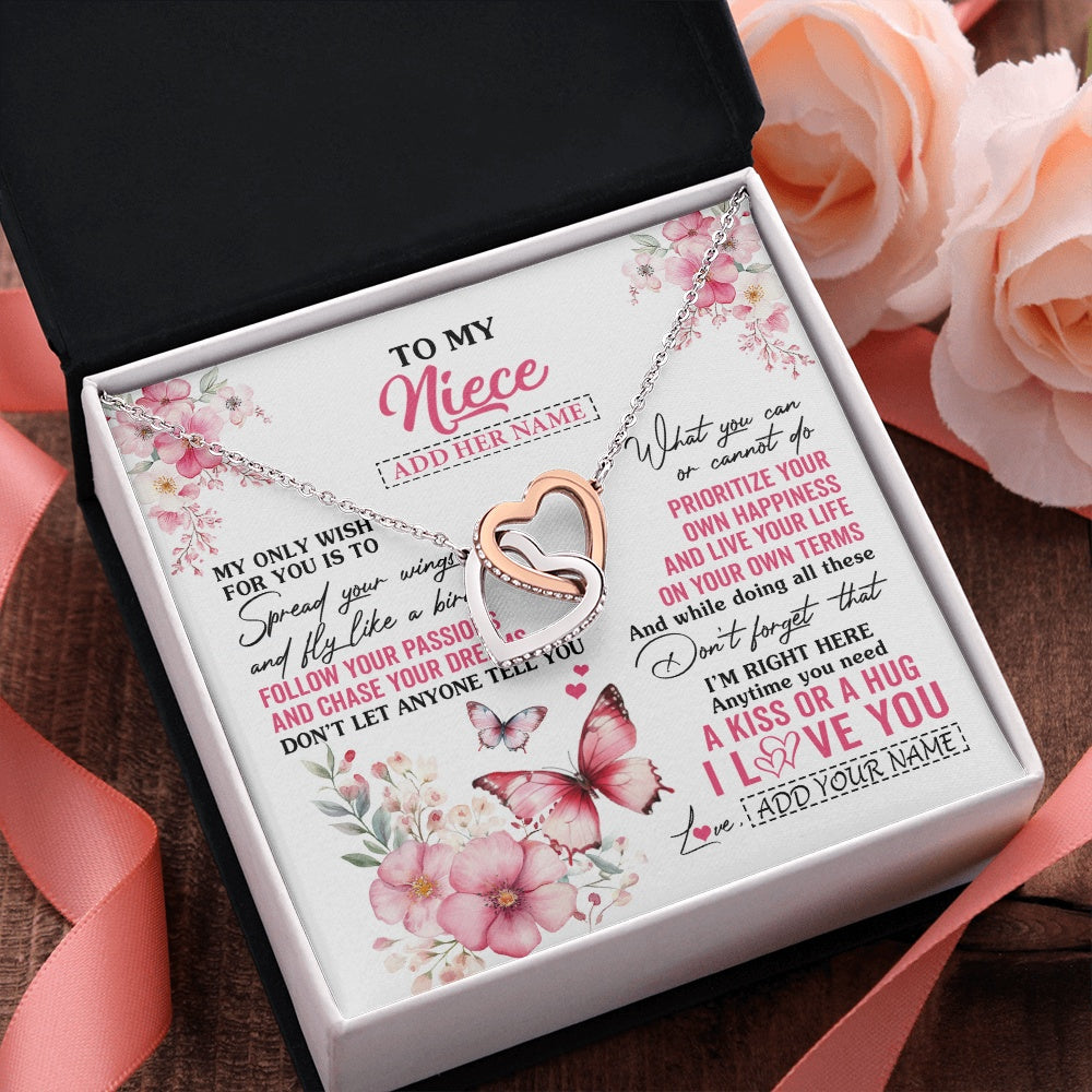 Interlocking Hearts Necklace Stainless Steel & Rose Gold Finish | 2 | Personalized To My Niece Gifts Necklace From Aunt Uncle Butterfly My Only Wish For You Niece Birthday Gifts Christmas Customized Gift Box Message Card | teecentury.myshopify