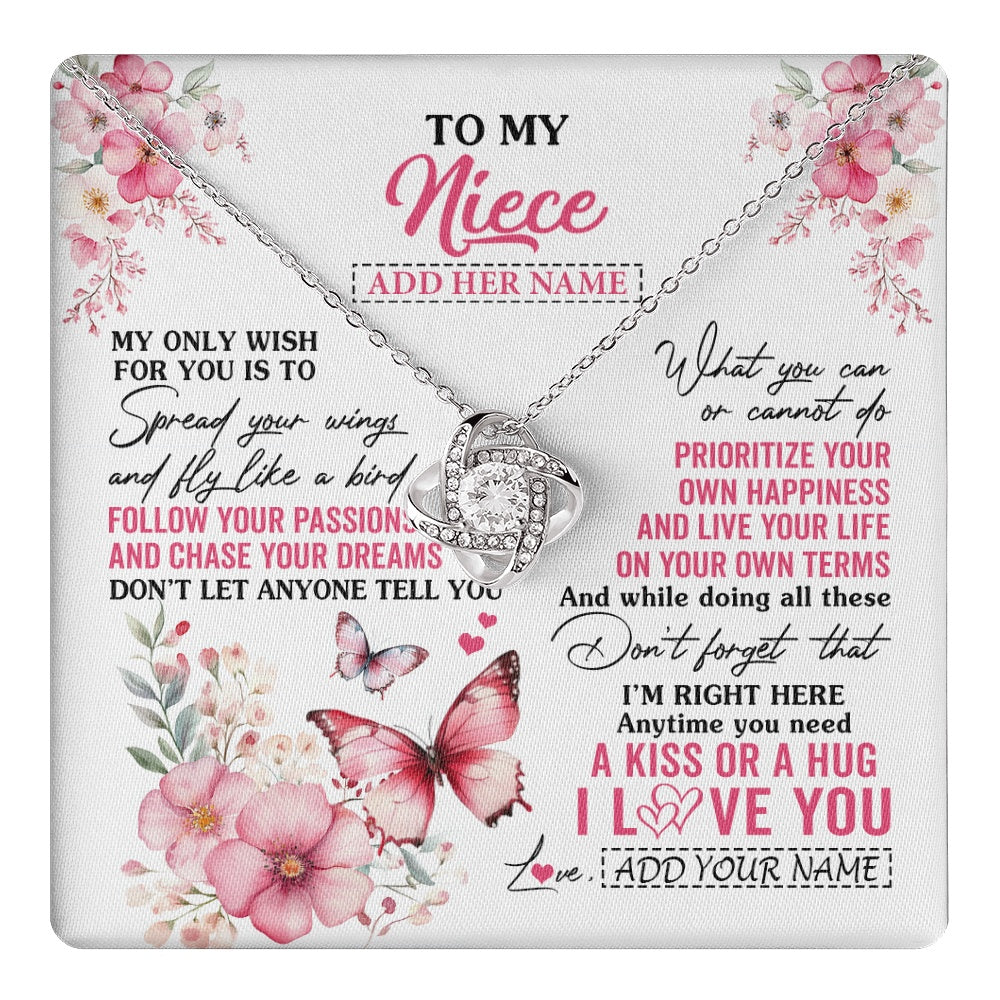 Love Knot Necklace 14K White Gold Finish | 1 | Personalized To My Niece Gifts Necklace From Aunt Uncle Butterfly My Only Wish For You Niece Birthday Gifts Christmas Customized Gift Box Message Card | teecentury.myshopify
