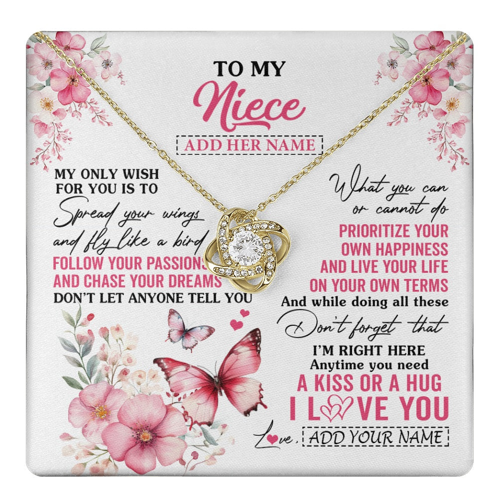 Love Knot Necklace 18K Yellow Gold Finish | 1 | Personalized To My Niece Gifts Necklace From Aunt Uncle Butterfly My Only Wish For You Niece Birthday Gifts Christmas Customized Gift Box Message Card | teecentury.myshopify