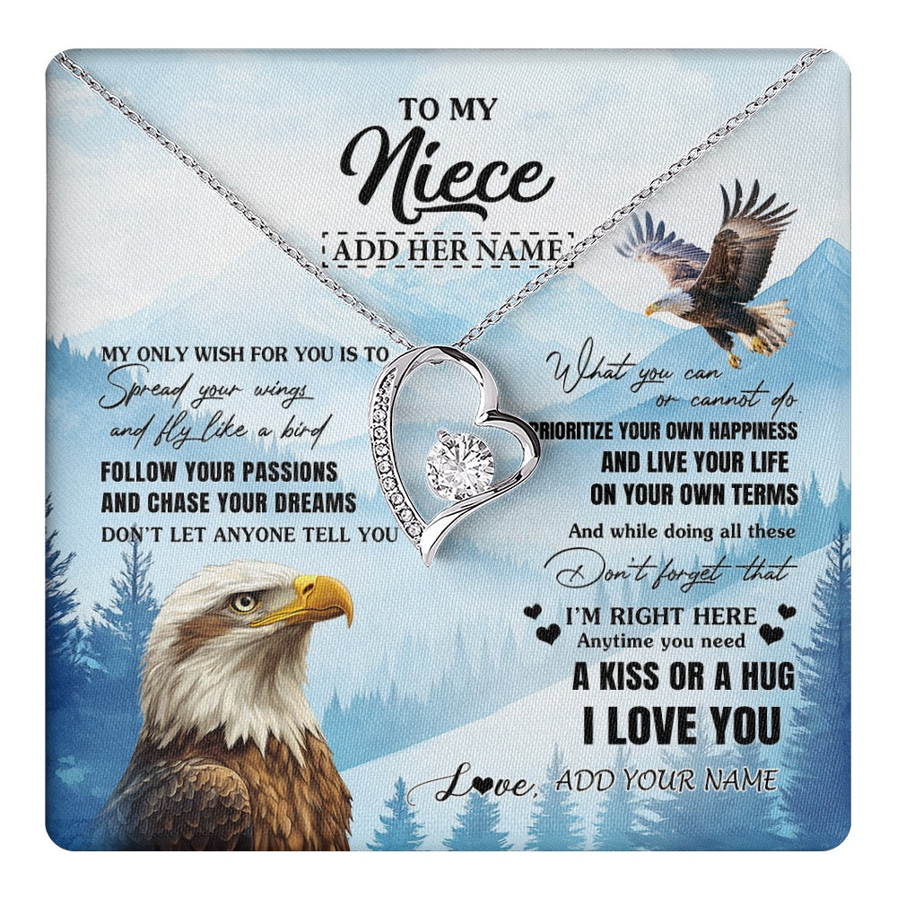 Forever Love Necklace 14K White Gold Finish | 1 | Personalized To My Niece Gifts Necklace From Aunt Uncle Eagle My Only Wish For You Niece Birthday Gifts Graduation Christmas Customized Gift Box Message Card | teecentury.myshopify