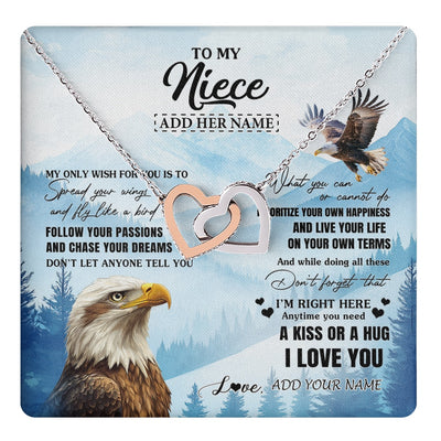 Interlocking Hearts Necklace Stainless Steel & Rose Gold Finish | 1 | Personalized To My Niece Gifts Necklace From Aunt Uncle Eagle My Only Wish For You Niece Birthday Gifts Graduation Christmas Customized Gift Box Message Card | teecentury.myshopify