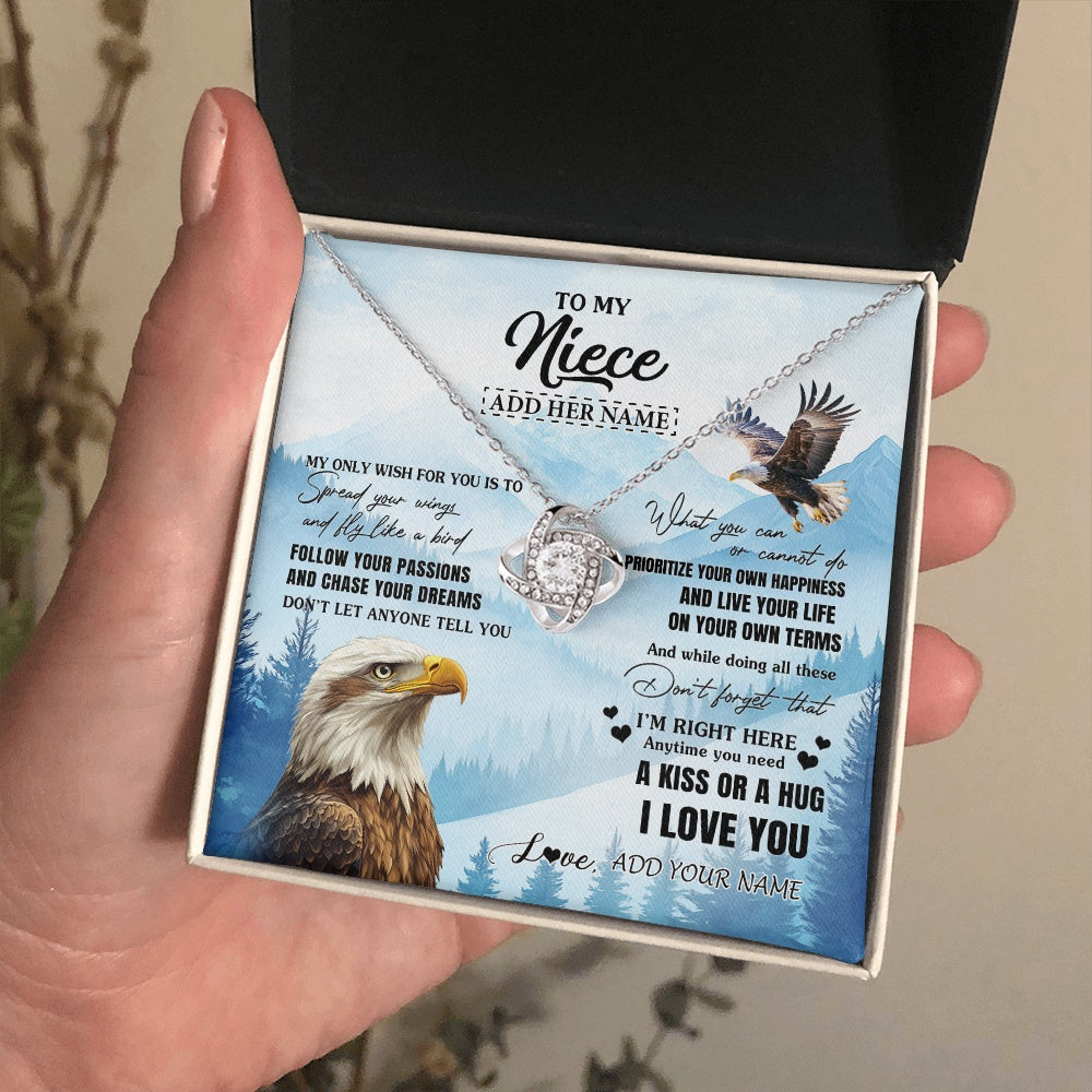 Love Knot Necklace 14K White Gold Finish | 2 | Personalized To My Niece Gifts Necklace From Aunt Uncle Eagle My Only Wish For You Niece Birthday Gifts Graduation Christmas Customized Gift Box Message Card | teecentury.myshopify