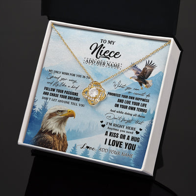 Love Knot Necklace 18K Yellow Gold Finish | 2 | Personalized To My Niece Gifts Necklace From Aunt Uncle Eagle My Only Wish For You Niece Birthday Gifts Graduation Christmas Customized Gift Box Message Card | teecentury.myshopify