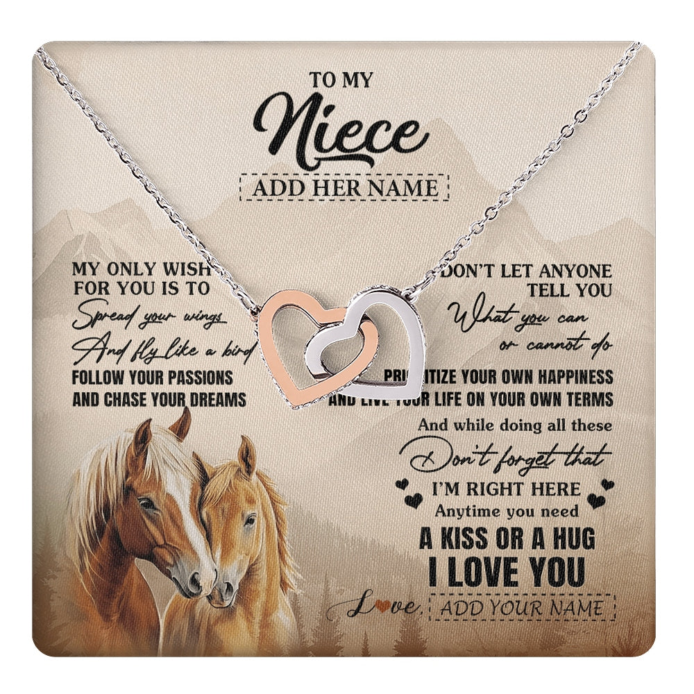 Interlocking Hearts Necklace Stainless Steel & Rose Gold Finish | 1 | Personalized To My Niece Gifts Necklace From Aunt Uncle Horse My Only Wish For You Niece Birthday Gifts Graduation Christmas Customized Gift Box Message Card | https://teecentury.