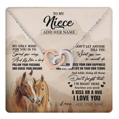 Interlocking Hearts Necklace Stainless Steel & Rose Gold Finish | 1 | Personalized To My Niece Gifts Necklace From Aunt Uncle Horse My Only Wish For You Niece Birthday Gifts Graduation Christmas Customized Gift Box Message Card | https://teecentury.
