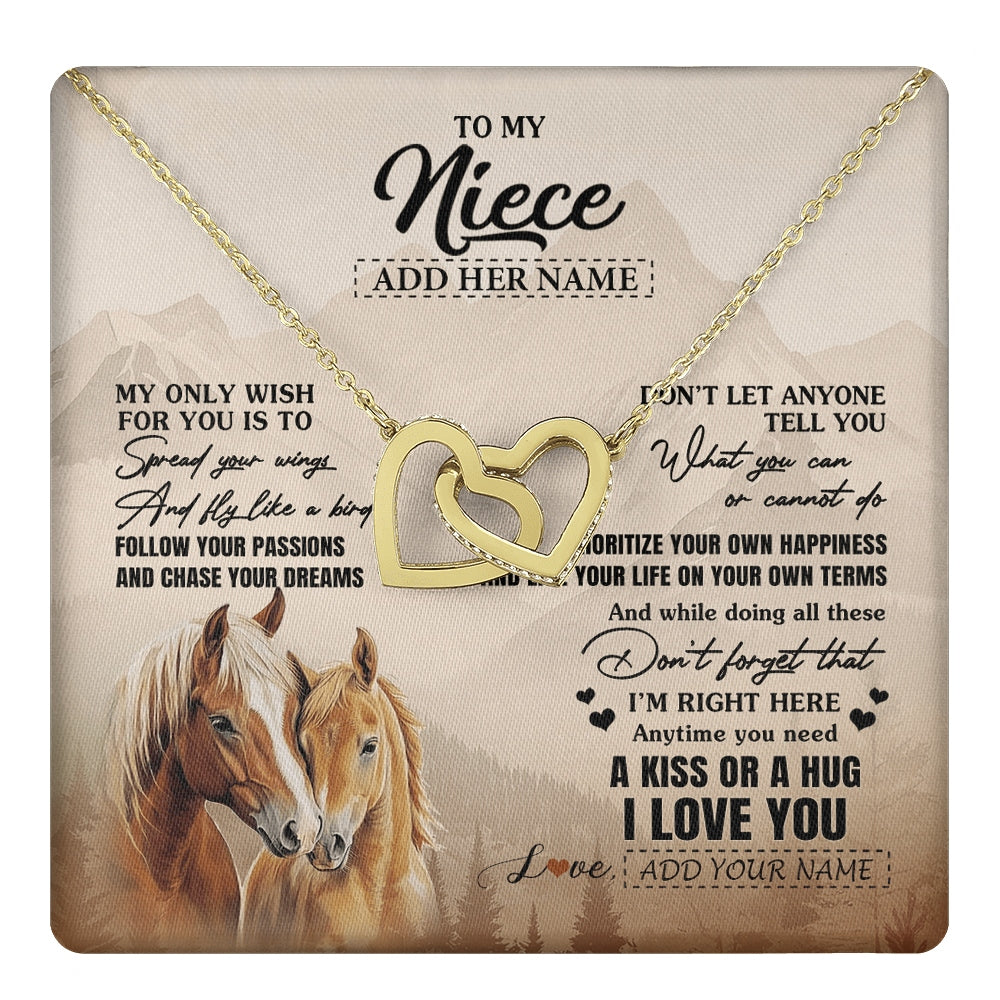 Interlocking Hearts Necklace 18K Yellow Gold Finish | 1 | Personalized To My Niece Gifts Necklace From Aunt Uncle Horse My Only Wish For You Niece Birthday Gifts Graduation Christmas Customized Gift Box Message Card | https://teecentury.