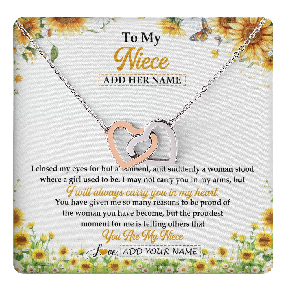 Interlocking Hearts Necklace Stainless Steel & Rose Gold Finish | 1 | Personalized To My Niece Gifts Necklace From Aunt Uncle I Closed My Eyes Sunflower Best Niece Birthday Gifts Graduation Christmas Custom Gift Box Message Card | teecentury.myshopify
