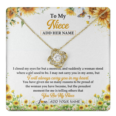 Love Knot Necklace 18K Yellow Gold Finish | 1 | Personalized To My Niece Gifts Necklace From Aunt Uncle I Closed My Eyes Sunflower Best Niece Birthday Gifts Graduation Christmas Custom Gift Box Message Card | teecentury.myshopify
