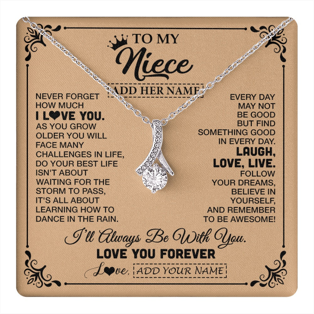 Alluring Beauty Necklace 14K White Gold Finish | 1 | Personalized To My Niece Gifts Necklace From Aunt Uncle Never Forget How Much I Love You Niece Birthday Gifts Christmas Customized Gift Box Message Card | https://teecentury.