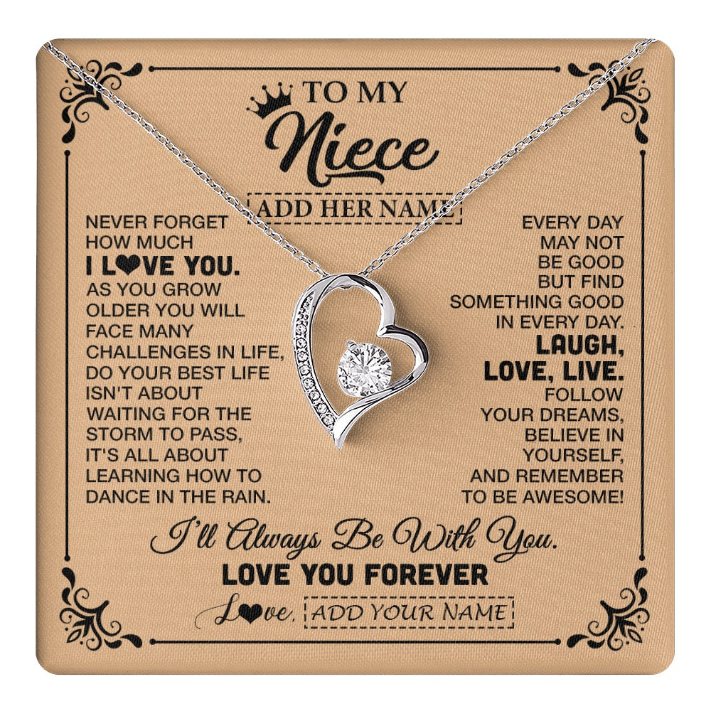 Forever Love Necklace 14K White Gold Finish | 1 | Personalized To My Niece Gifts Necklace From Aunt Uncle Never Forget How Much I Love You Niece Birthday Gifts Christmas Customized Gift Box Message Card | https://teecentury.