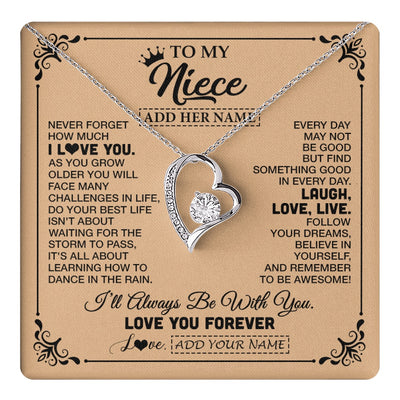 Forever Love Necklace 14K White Gold Finish | 1 | Personalized To My Niece Gifts Necklace From Aunt Uncle Never Forget How Much I Love You Niece Birthday Gifts Christmas Customized Gift Box Message Card | https://teecentury.