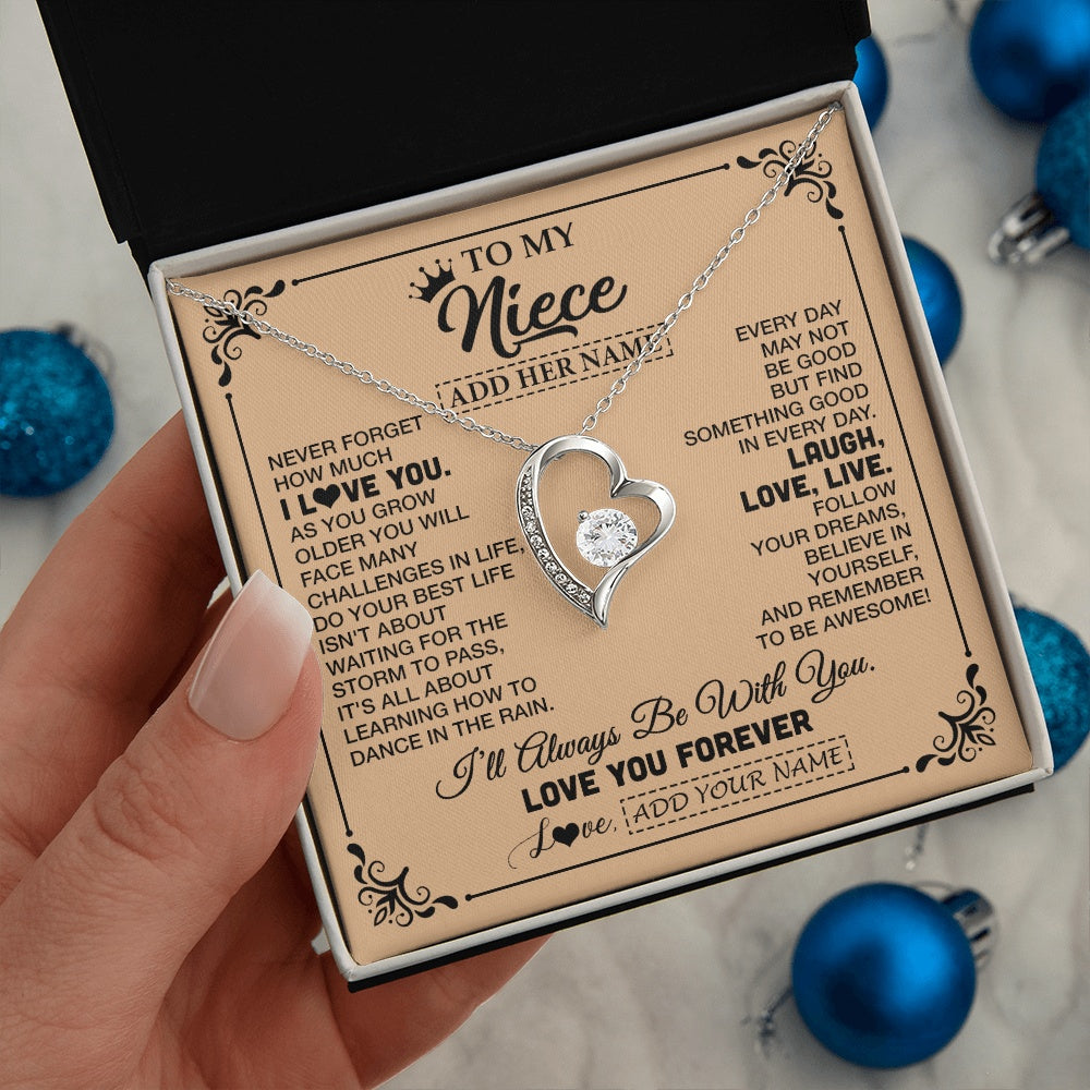 Forever Love Necklace 14K White Gold Finish | 2 | Personalized To My Niece Gifts Necklace From Aunt Uncle Never Forget How Much I Love You Niece Birthday Gifts Christmas Customized Gift Box Message Card | https://teecentury.