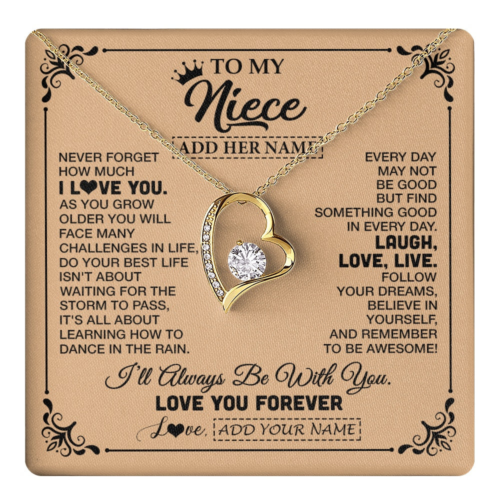 Forever Love Necklace 18K Yellow Gold Finish | 1 | Personalized To My Niece Gifts Necklace From Aunt Uncle Never Forget How Much I Love You Niece Birthday Gifts Christmas Customized Gift Box Message Card | https://teecentury.