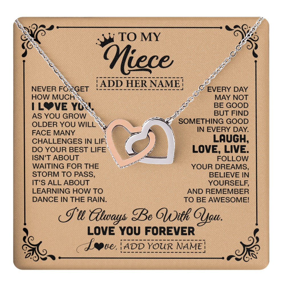 Interlocking Hearts Necklace Stainless Steel & Rose Gold Finish | 1 | Personalized To My Niece Gifts Necklace From Aunt Uncle Never Forget How Much I Love You Niece Birthday Gifts Christmas Customized Gift Box Message Card | https://teecentury.