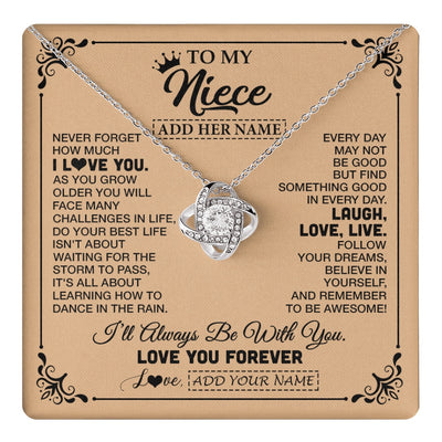 Love Knot Necklace 14K White Gold Finish | 1 | Personalized To My Niece Gifts Necklace From Aunt Uncle Never Forget How Much I Love You Niece Birthday Gifts Christmas Customized Gift Box Message Card | https://teecentury.