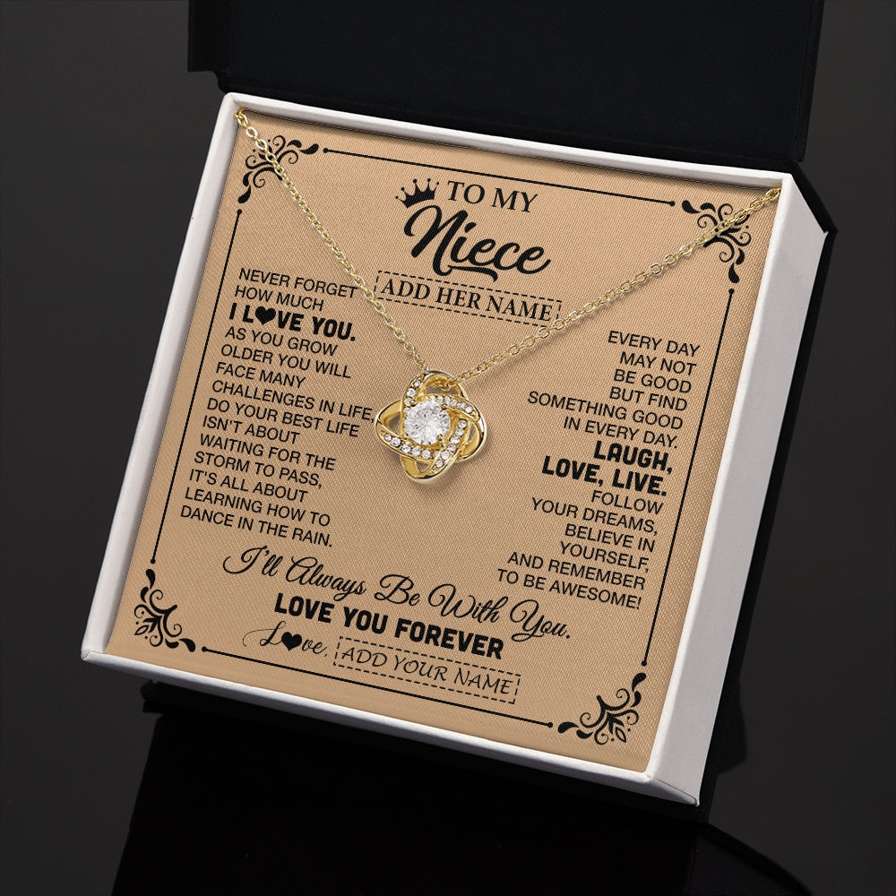 Love Knot Necklace 18K Yellow Gold Finish | 2 | Personalized To My Niece Gifts Necklace From Aunt Uncle Never Forget How Much I Love You Niece Birthday Gifts Christmas Customized Gift Box Message Card | https://teecentury.