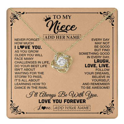 Love Knot Necklace 18K Yellow Gold Finish | 1 | Personalized To My Niece Gifts Necklace From Aunt Uncle Never Forget How Much I Love You Niece Birthday Gifts Christmas Customized Gift Box Message Card | https://teecentury.