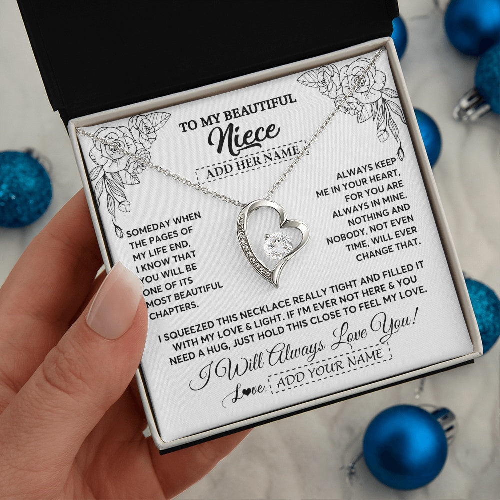 Forever Love Necklace 14K White Gold Finish | 2 | Personalized To My Niece Gifts Necklace From Aunt Uncle Someday When The Pages Birthday Gifts Niece Christmas Graduation Custom Jewelry Gift Box Message Card | https://teecentury.