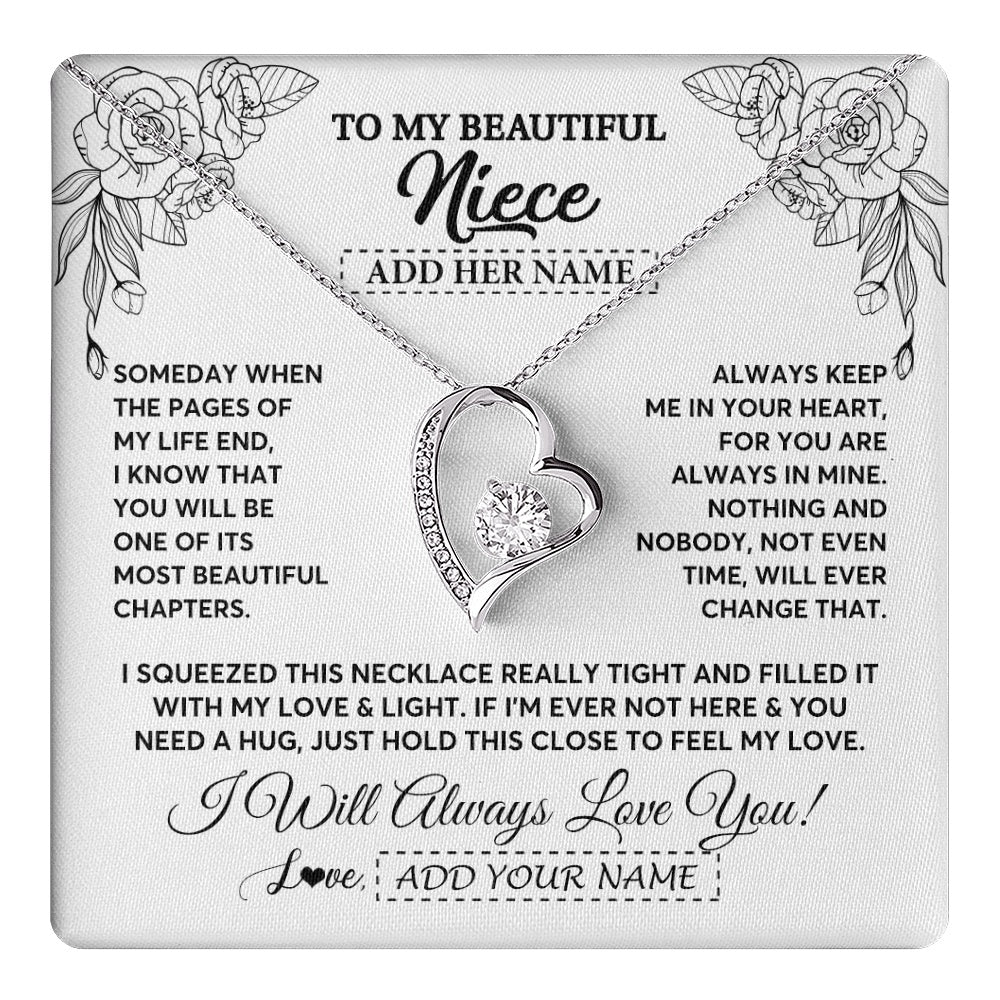 Forever Love Necklace 14K White Gold Finish | 1 | Personalized To My Niece Gifts Necklace From Aunt Uncle Someday When The Pages Birthday Gifts Niece Christmas Graduation Custom Jewelry Gift Box Message Card | https://teecentury.