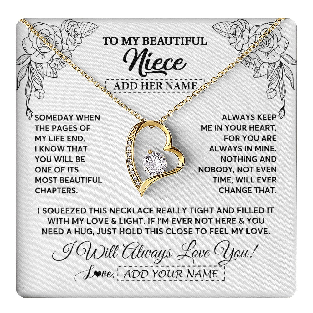 Forever Love Necklace 18K Yellow Gold Finish | 1 | Personalized To My Niece Gifts Necklace From Aunt Uncle Someday When The Pages Birthday Gifts Niece Christmas Graduation Custom Jewelry Gift Box Message Card | https://teecentury.