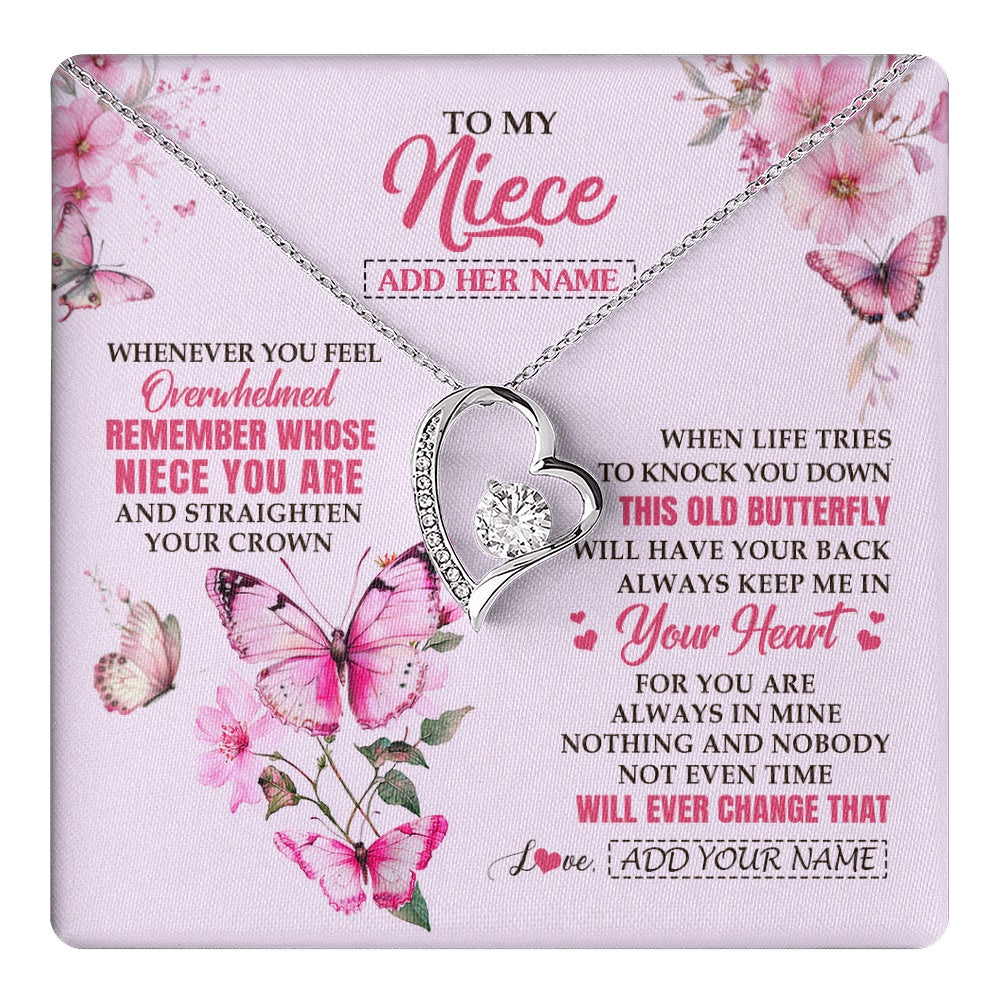 Forever Love Necklace 14K White Gold Finish | 1 | Personalized To My Niece Gifts Necklace From Aunt Uncle Whenever Butterfly Unique Birthday Gifts For Niece Graduation Christmas Custom Gift Box Message Card | teecentury.myshopify