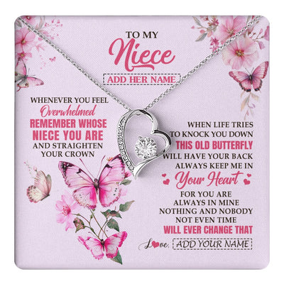 Forever Love Necklace 14K White Gold Finish | 1 | Personalized To My Niece Gifts Necklace From Aunt Uncle Whenever Butterfly Unique Birthday Gifts For Niece Graduation Christmas Custom Gift Box Message Card | teecentury.myshopify