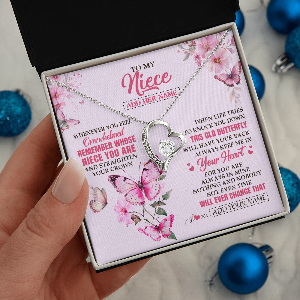 Forever Love Necklace 14K White Gold Finish | 2 | Personalized To My Niece Gifts Necklace From Aunt Uncle Whenever Butterfly Unique Birthday Gifts For Niece Graduation Christmas Custom Gift Box Message Card | teecentury.myshopify