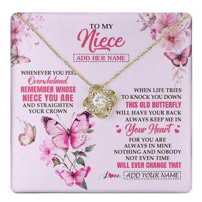 Love Knot Necklace 18K Yellow Gold Finish | 1 | Personalized To My Niece Gifts Necklace From Aunt Uncle Whenever Butterfly Unique Birthday Gifts For Niece Graduation Christmas Custom Gift Box Message Card | teecentury.myshopify