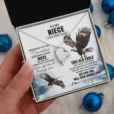Forever Love Necklace 14K White Gold Finish | 2 | Personalized To My Niece Gifts Necklace From Aunt Uncle Whenever Eagle Unique Birthday Gifts For Niece Christmas Jewelry Custom Keepsake Gift Box Message Card | https://teecentury.
