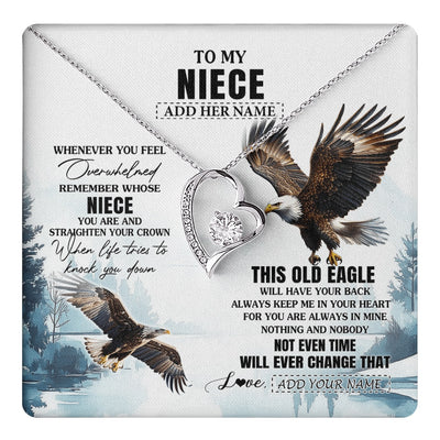 Forever Love Necklace 14K White Gold Finish | 1 | Personalized To My Niece Gifts Necklace From Aunt Uncle Whenever Eagle Unique Birthday Gifts For Niece Christmas Jewelry Custom Keepsake Gift Box Message Card | https://teecentury.