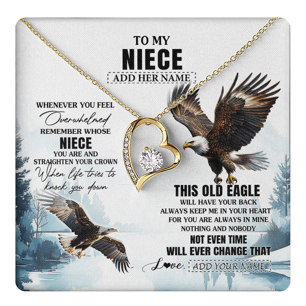 Forever Love Necklace 18K Yellow Gold Finish | 1 | Personalized To My Niece Gifts Necklace From Aunt Uncle Whenever Eagle Unique Birthday Gifts For Niece Christmas Jewelry Custom Keepsake Gift Box Message Card | https://teecentury.