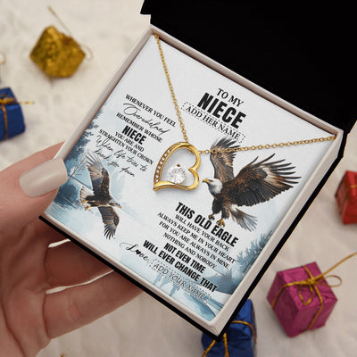 Forever Love Necklace 18K Yellow Gold Finish | 2 | Personalized To My Niece Gifts Necklace From Aunt Uncle Whenever Eagle Unique Birthday Gifts For Niece Christmas Jewelry Custom Keepsake Gift Box Message Card | https://teecentury.